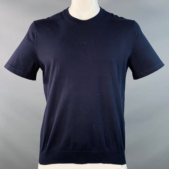 THEORY Size L Navy Cotton Jersey Crew Neck T-shirt - Picture 1 of 7